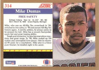 1991 Score #314 Mike Dumas Back