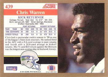 1991 Score #439 Chris Warren Back