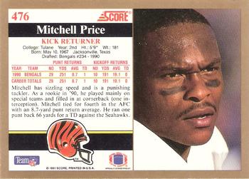 1991 Score #476 Mitchell Price Back