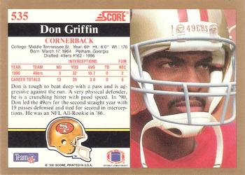 1991 Score #535 Don Griffin Back