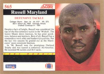 1991 Score #565 Russell Maryland Back