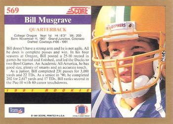 1991 Score #569 Bill Musgrave Back