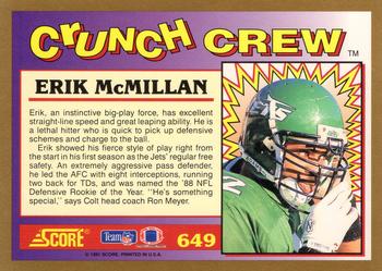1991 Score #649 Erik McMillan Back