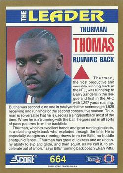 1991 Score #664 Thurman Thomas Back