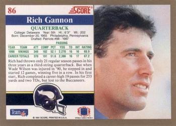 1991 Score #86 Rich Gannon Back