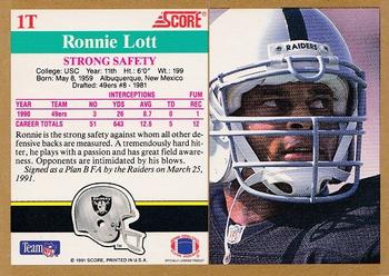 1991 Score Supplemental #1T Ronnie Lott Back