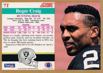 1991 Score Supplemental #7T Roger Craig Back