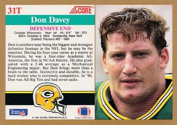 1991 Score Supplemental #31T Don Davey Back