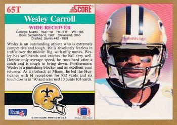 1991 Score Supplemental #65T Wesley Carroll Back