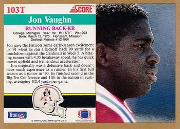 1991 Score Supplemental #103T Jon Vaughn Back