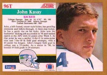 1991 Score Supplemental #96T John Kasay Back
