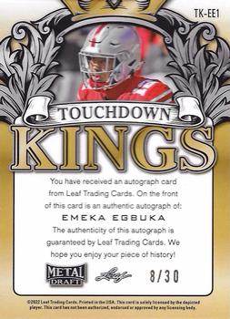 2022 Leaf Metal Draft - Touchdown Kings Autographs Wave Silver #TK-EE1 Emeka Egbuka Back