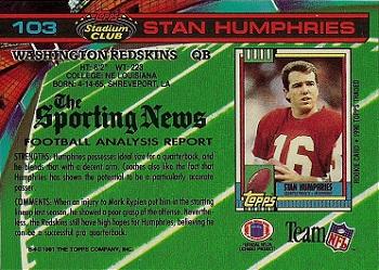 1991 Stadium Club #103 Stan Humphries Back