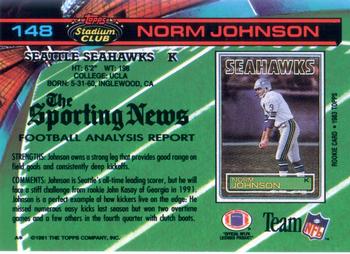 1991 Stadium Club #148 Norm Johnson Back