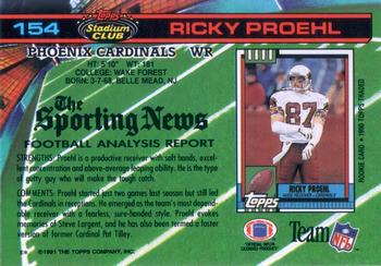 1991 Stadium Club #154 Ricky Proehl Back