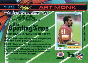 1991 Stadium Club #179 Art Monk Back