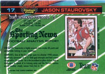 1991 Stadium Club #17 Jason Staurovsky Back