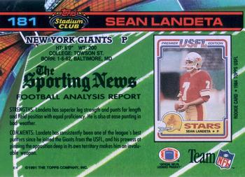 1991 Stadium Club #181 Sean Landeta Back