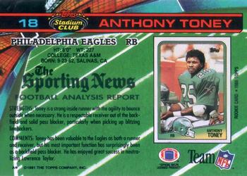 1991 Stadium Club #18 Anthony Toney Back