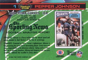 1991 Stadium Club #1 Pepper Johnson Back
