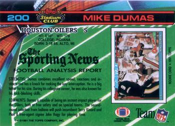 1991 Stadium Club #200 Mike Dumas Back
