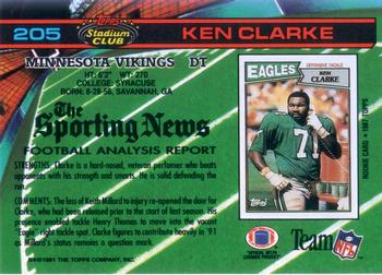 1991 Stadium Club #205 Ken Clarke Back