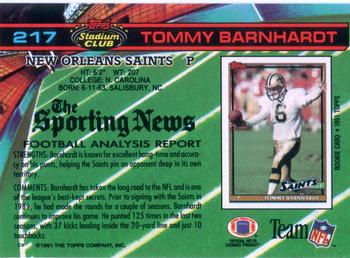 1991 Stadium Club #217 Tommy Barnhardt Back