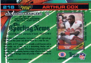 1991 Stadium Club #218 Arthur Cox Back