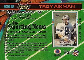 1991 Stadium Club #228 Troy Aikman Back