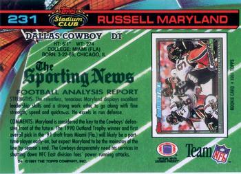 1991 Stadium Club #231 Russell Maryland Back