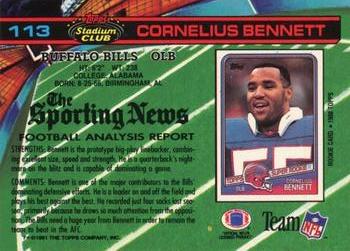 1991 Stadium Club #113 Cornelius Bennett Back