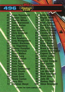 1991 Stadium Club #496 Checklist: 1-100 Back