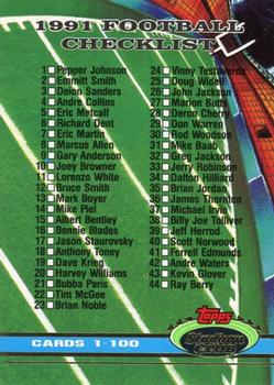 1991 Stadium Club #496 Checklist: 1-100 Front