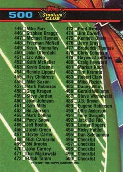 1991 Stadium Club #500 Checklist: 401-500 Back