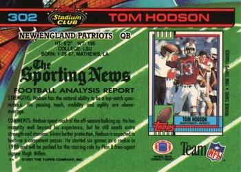 1991 Stadium Club #302 Tom Hodson Back