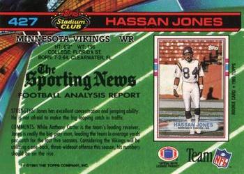 1991 Stadium Club #427 Hassan Jones Back