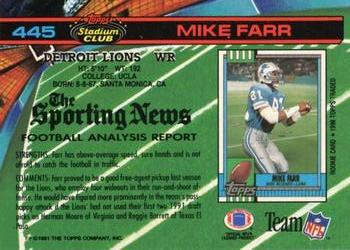 1991 Stadium Club #445 Mike Farr Back