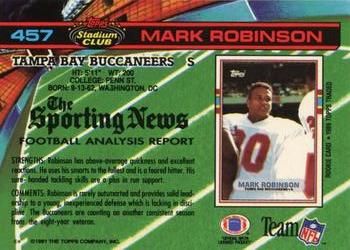 1991 Stadium Club #457 Mark Robinson Back