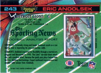 1991 Stadium Club #243 Eric Andolsek Back