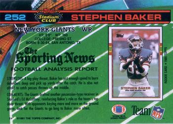 1991 Stadium Club #252 Stephen Baker Back
