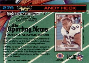 1991 Stadium Club #279 Andy Heck Back