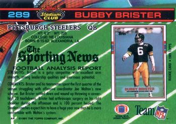 1991 Stadium Club #289 Bubby Brister Back