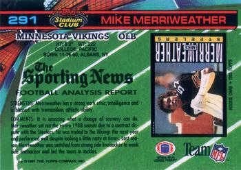 1991 Stadium Club #291 Mike Merriweather Back