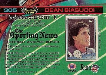 1991 Stadium Club #305 Dean Biasucci Back