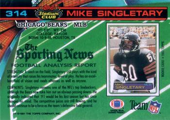 1991 Stadium Club #314 Mike Singletary Back