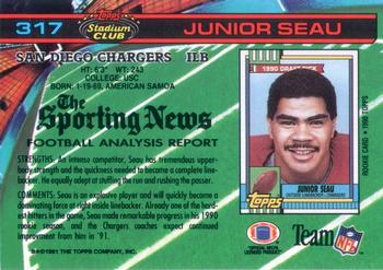 1991 Stadium Club #317 Junior Seau Back