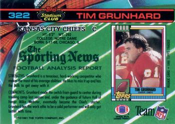 1991 Stadium Club #322 Tim Grunhard Back