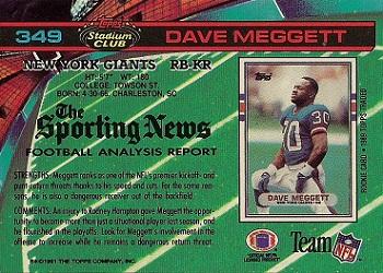 1991 Stadium Club #349 Dave Meggett Back