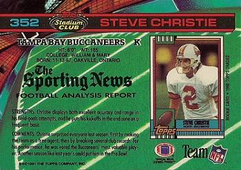 1991 Stadium Club #352 Steve Christie Back