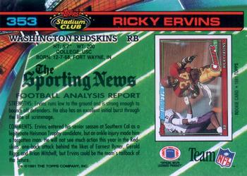 1991 Stadium Club #353 Ricky Ervins Back